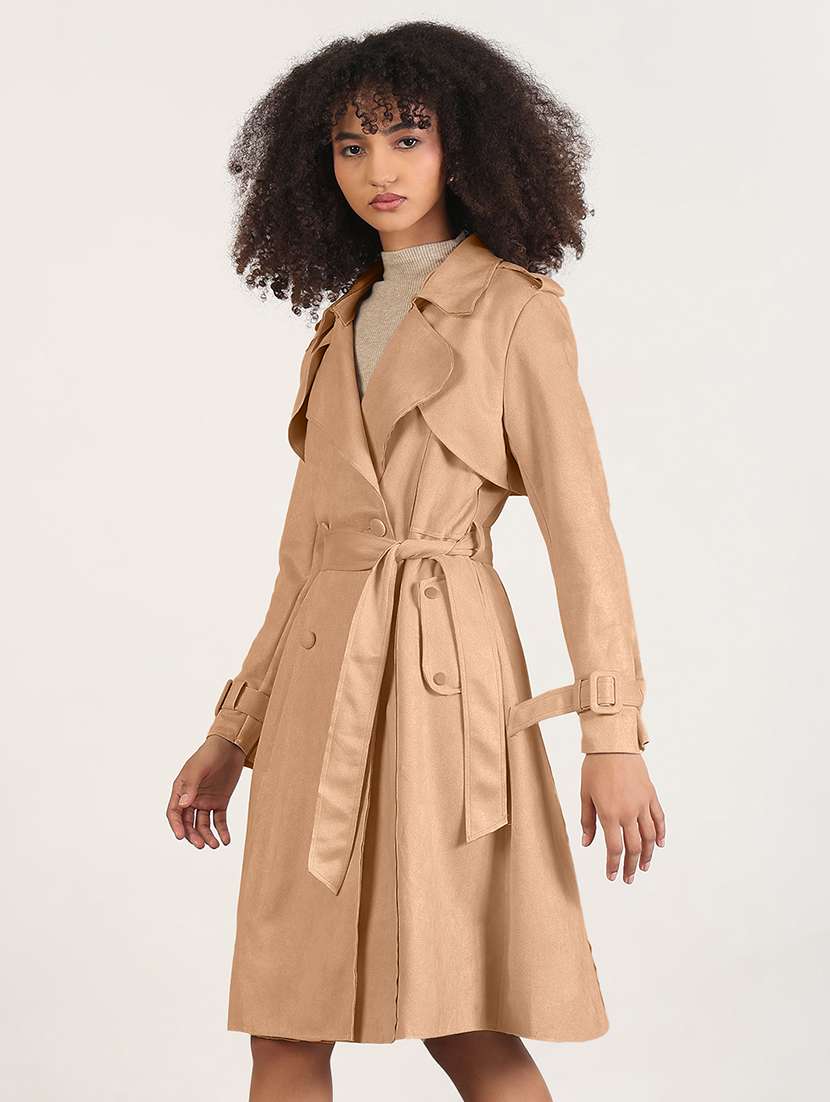 women solid lapel collar trench coat - 22480593 -  Standard Image - 3