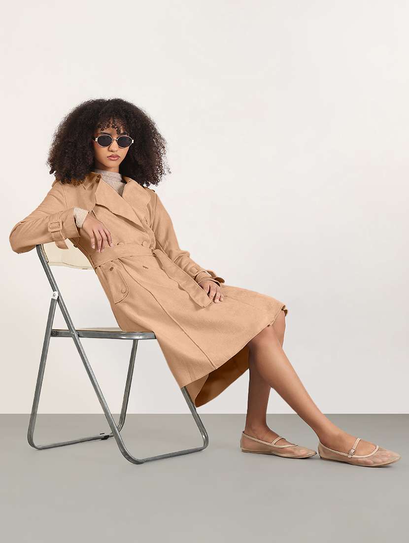 women solid lapel collar trench coat - 22480593 -  Standard Image - 5
