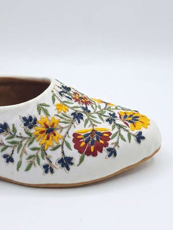 swelit atelier women white embroidered festive heels mules - 22480594 -  Standard Image - 3