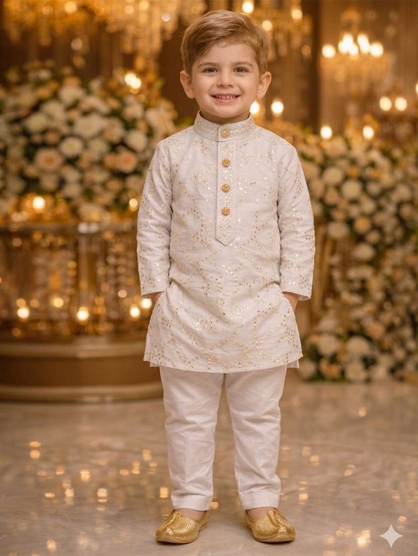 boys white cotton blend kurta sets kurtas & kurta set