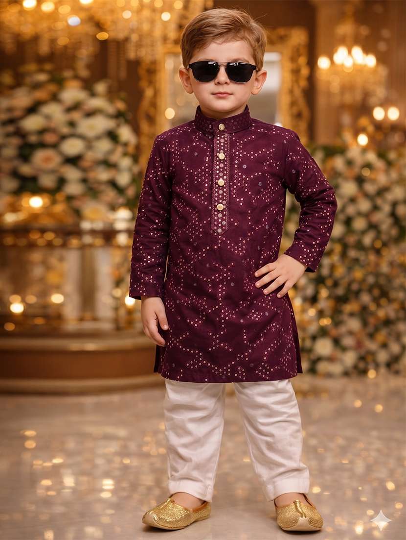 boys  embroidered cotton blend kurta and pyjama set
