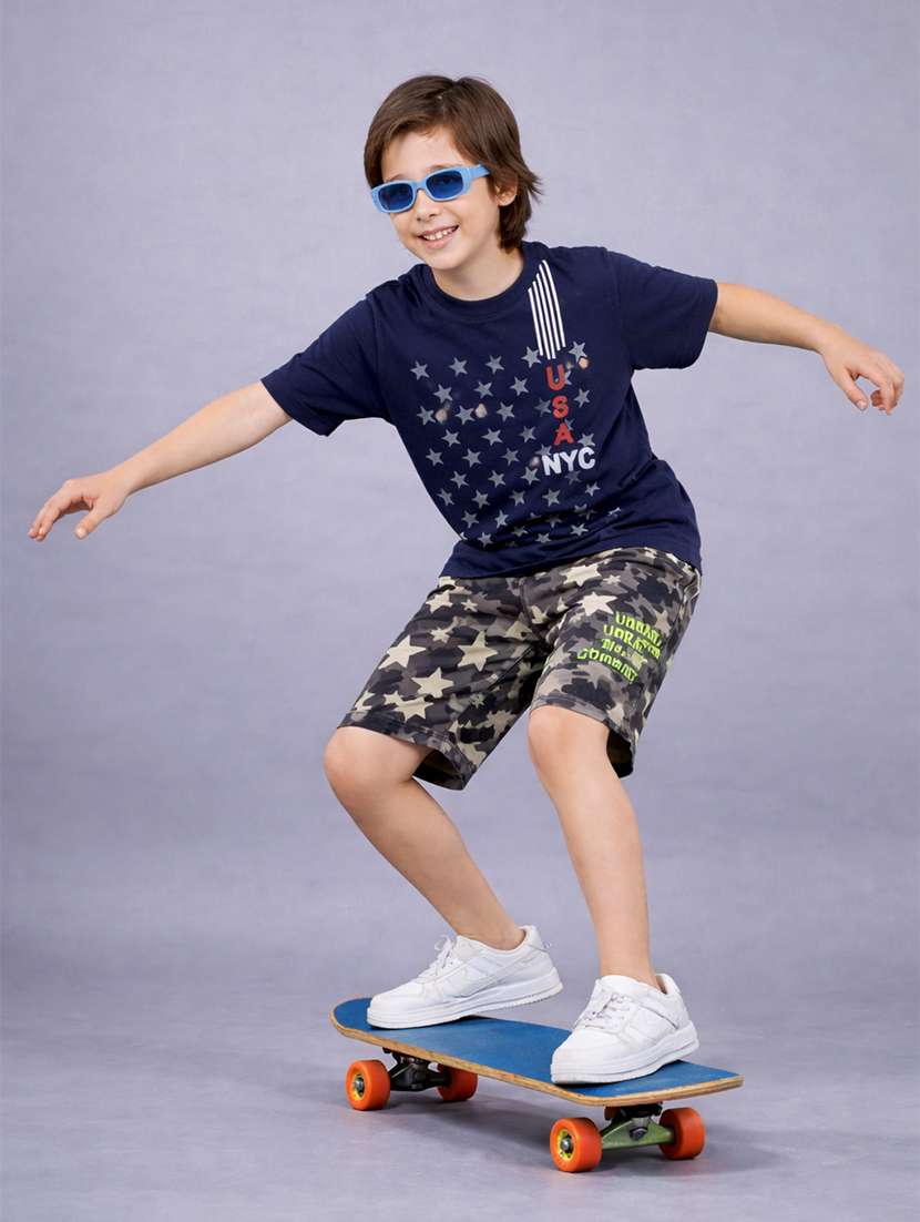 boys multi colored cotton shorts set twin sets & dungree