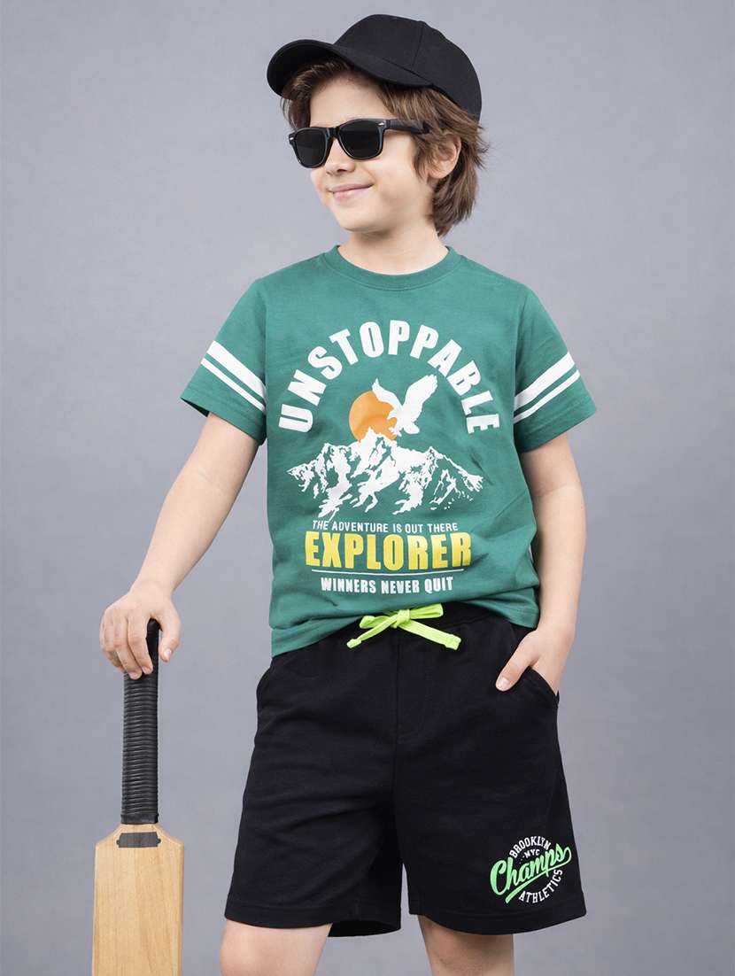 kids colored cotton shorts set twin sets & dungree