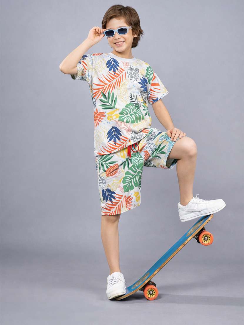 boys white cotton shorts set co-ords set