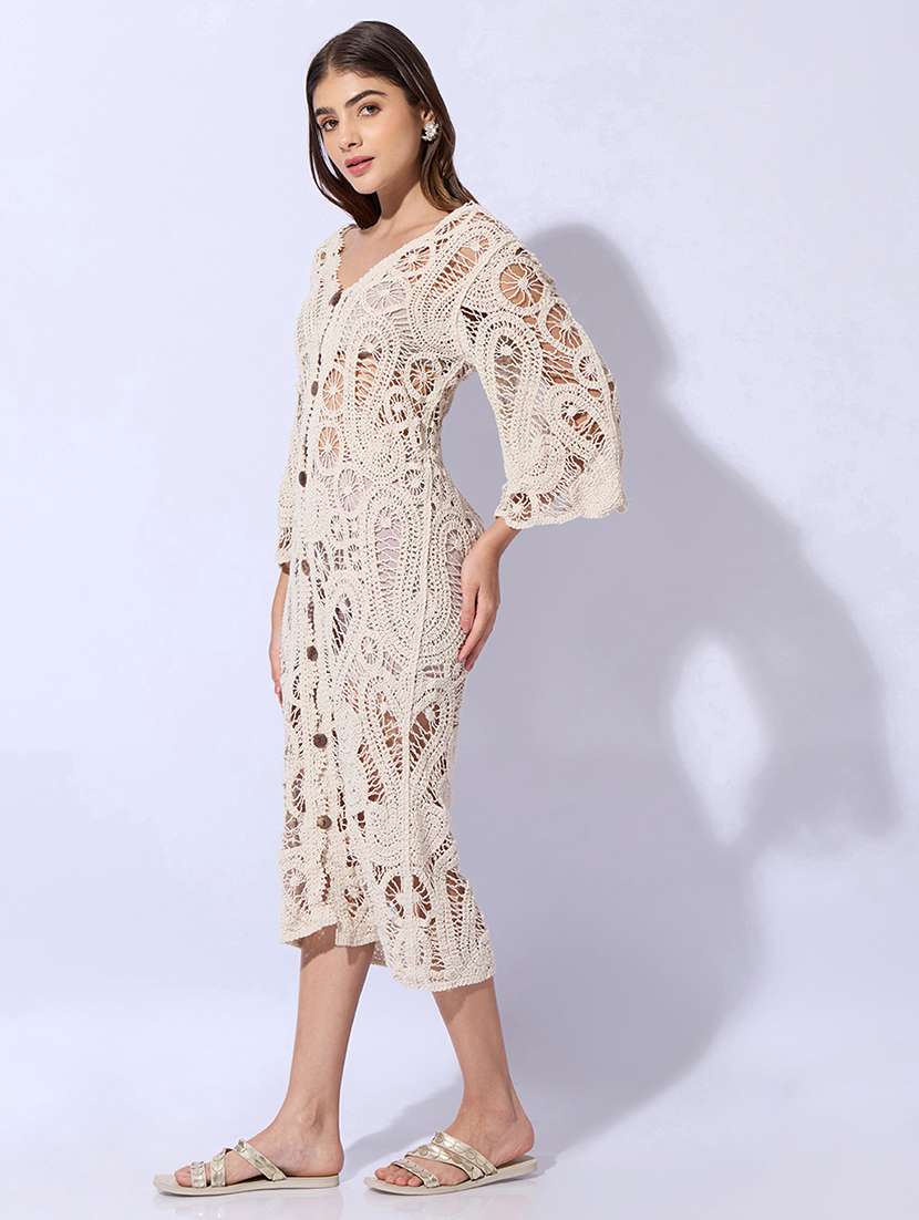 Women Self Design V Neck Sheath Midi Dress - 22480643 -  Standard Image - 3