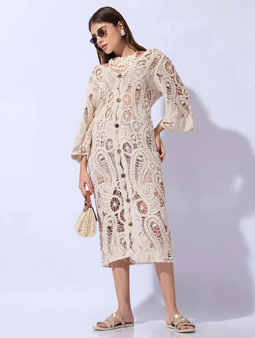 Women Self Design V Neck Sheath Midi Dress - 22480643 -  Standard Image - 5