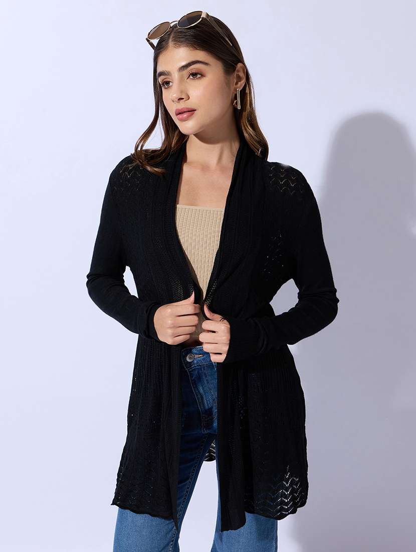 women self design long sleeves shrug