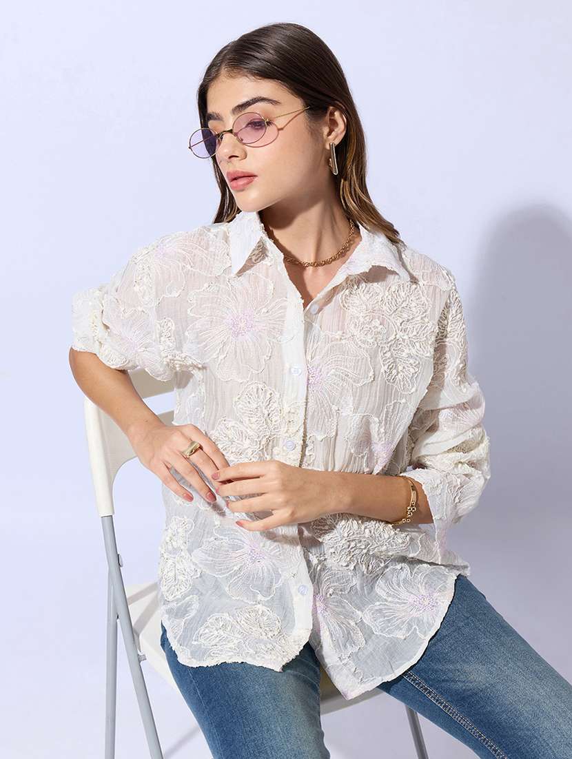 women embroidered long sleeves relaxed fit shirt