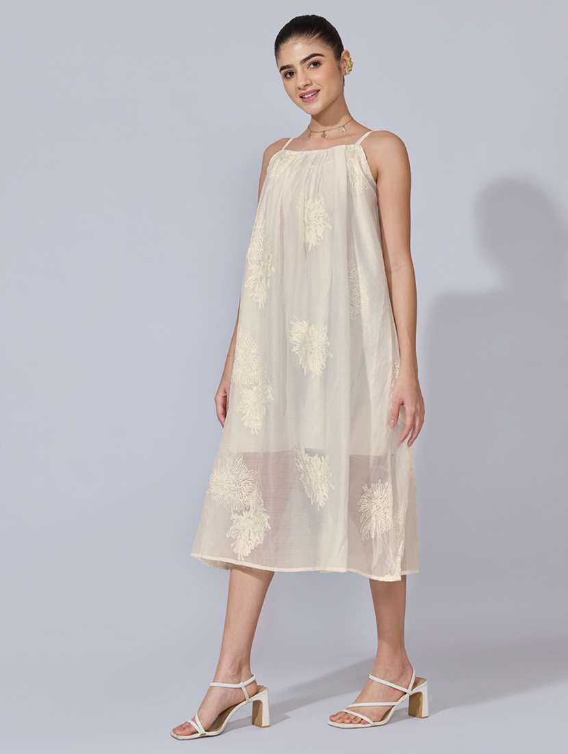 women self design sleeveless a-line midi dress - 22480655 -  Standard Image - 3