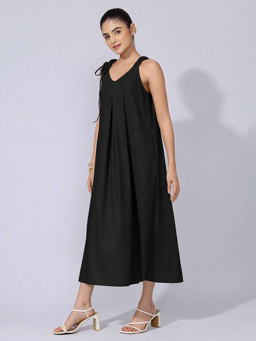 women solid sleeveless a-line midi dress - 22480656 -  Standard Image - 3