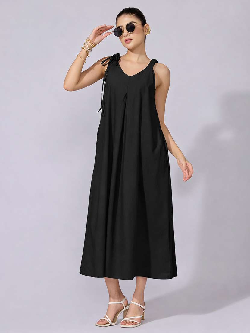 women solid sleeveless a-line midi dress - 22480656 -  Standard Image - 5