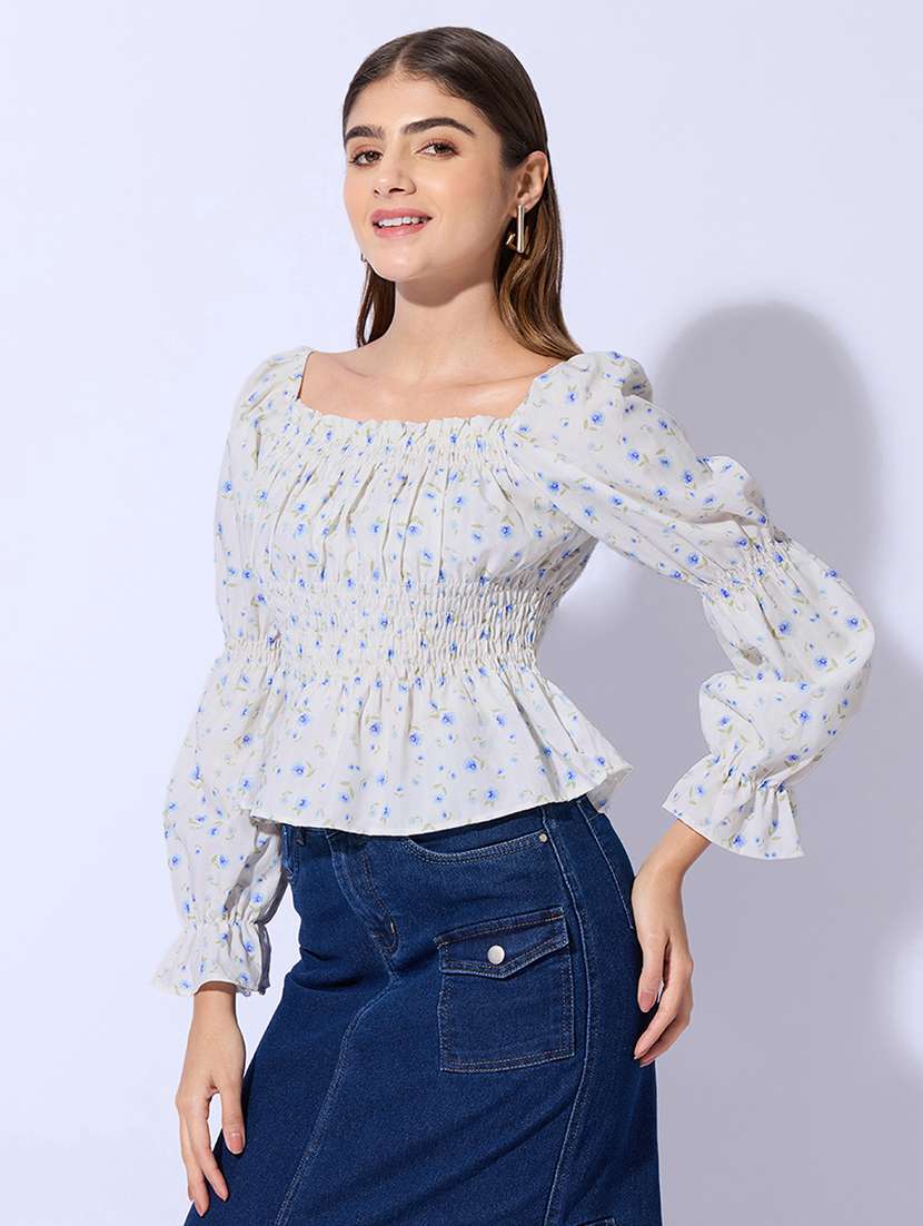 women printed long sleeves ruched peplum top - 22480663 -  Standard Image - 3
