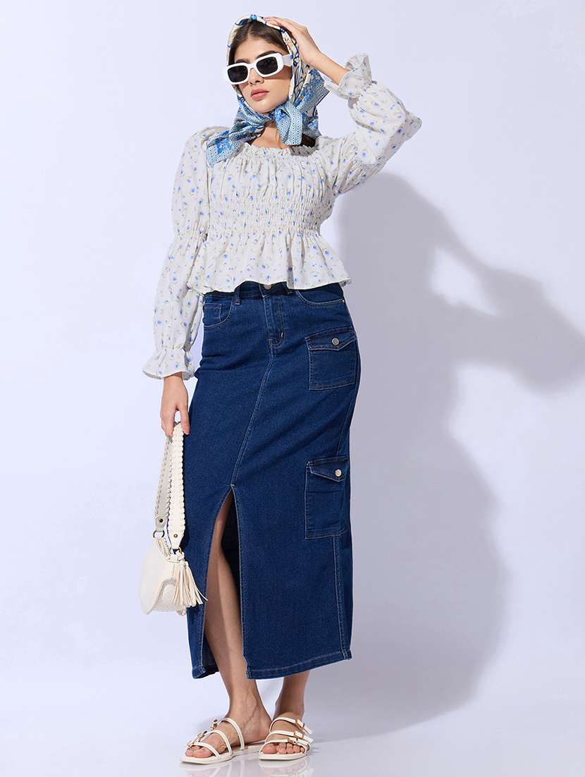 women printed long sleeves ruched peplum top - 22480663 -  Standard Image - 5
