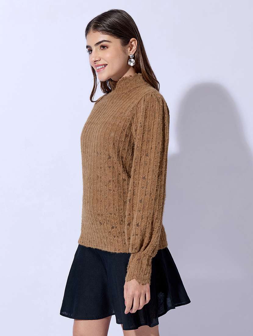 Women Self Design Mock Neck Regular Fit Top - 22480664 -  Standard Image - 3