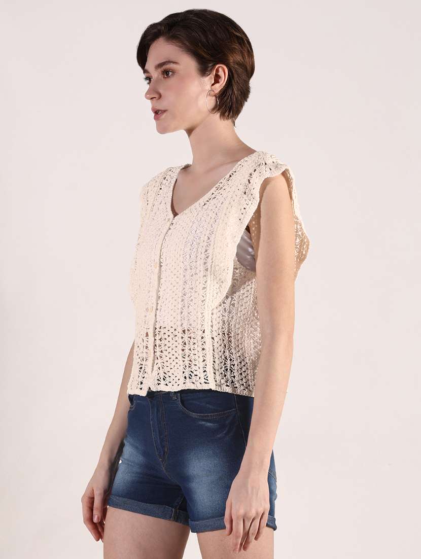 women self design sleeveless regular fit top - 22480668 -  Standard Image - 3