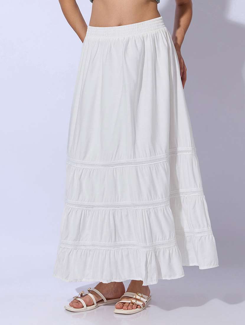 women solid tiered maxi skirt