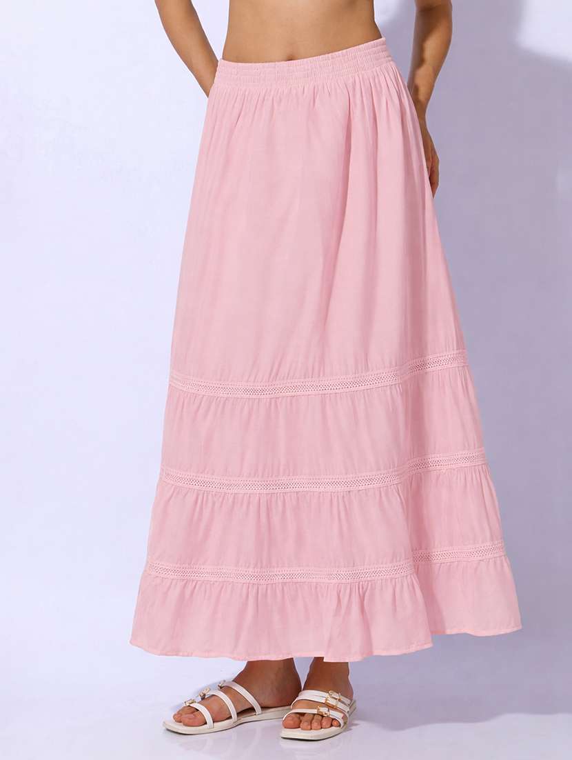 women solid tiered maxi skirt