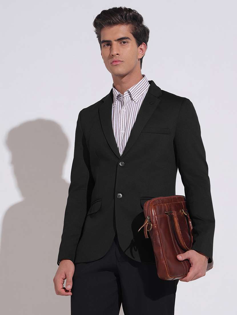 men solid lapel collar single breasted formal blazer