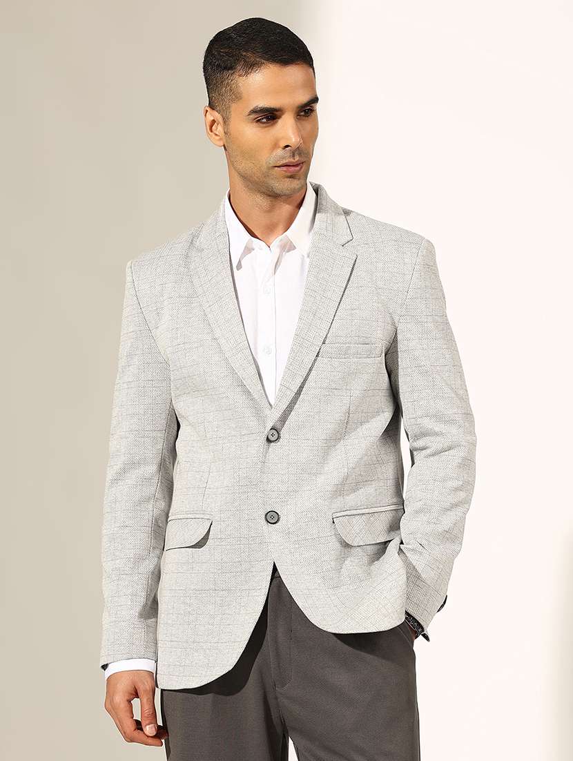 men checkered lapel collar single breasted casual blazer