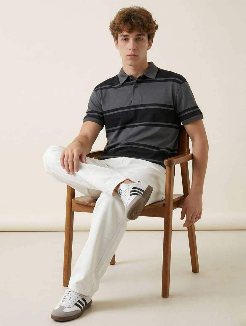 men striped short sleeve regular fit polo t-shirt