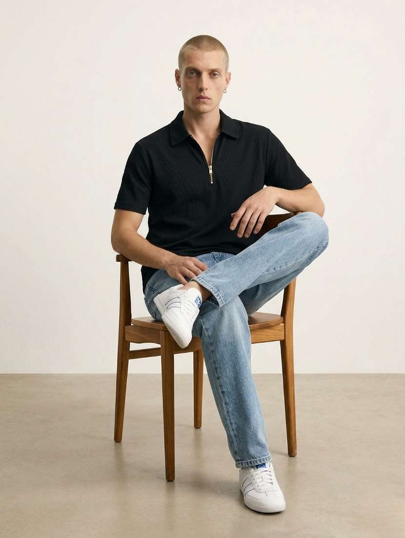 men self design short sleeve regular fit polo t-shirt