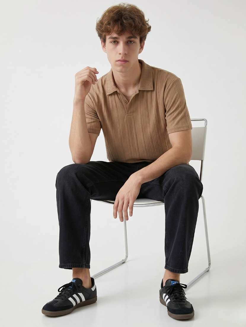 men self design short sleeve regular fit polo t-shirt