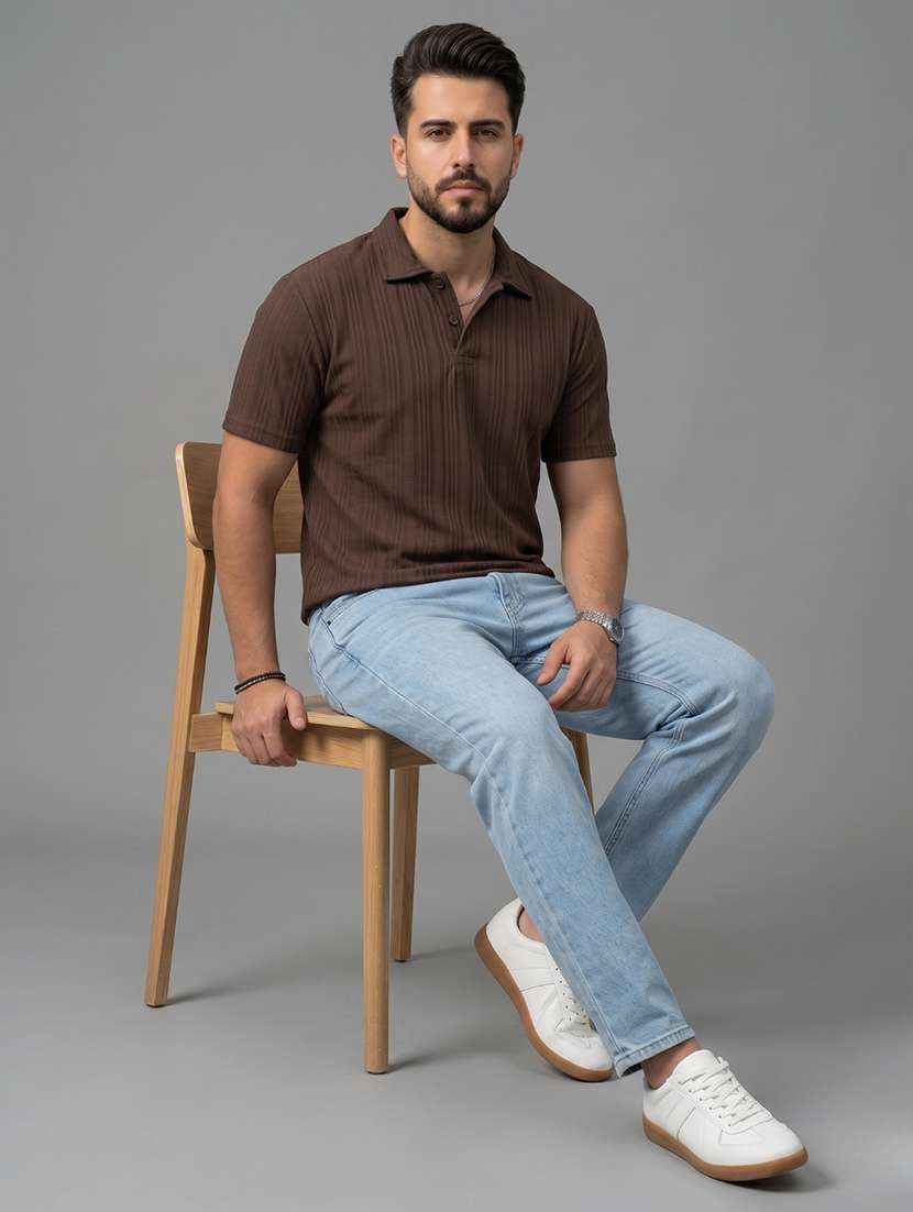 men self design short sleeve regular fit polo t-shirt