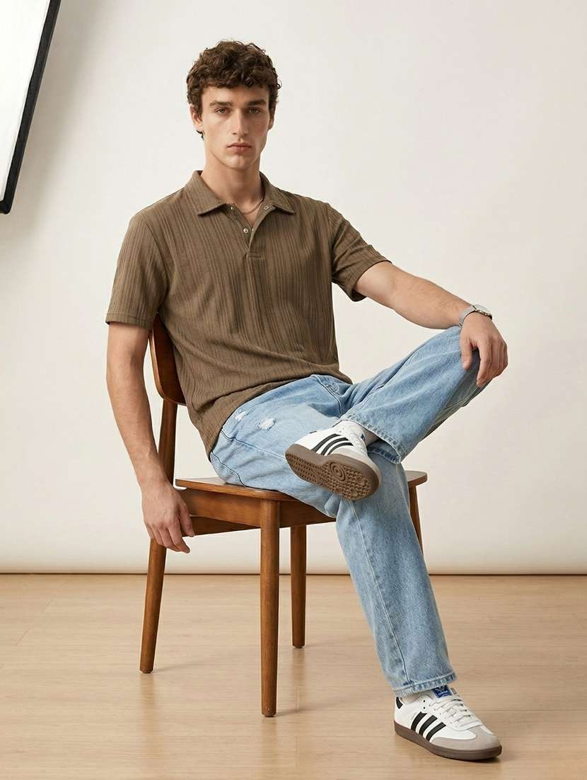 men self design short sleeve regular fit polo t-shirt