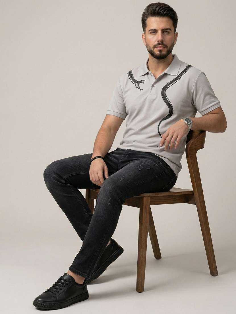 men printed short sleeve regular fit polo t-shirt