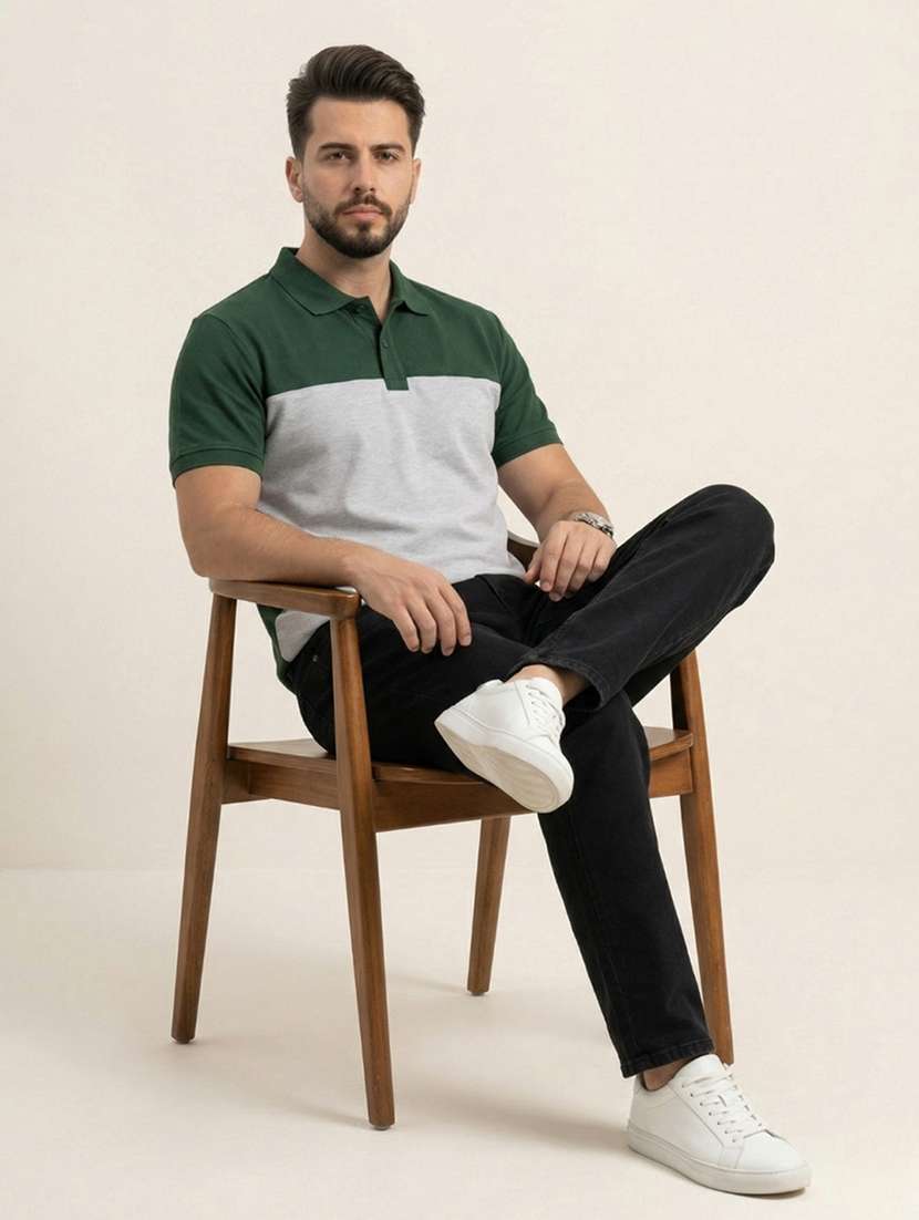 men color block short sleeve regular fit polo t-shirt