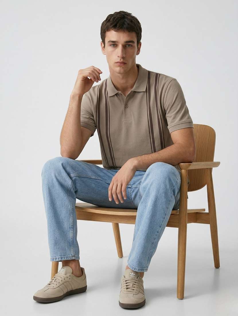 men striped short sleeve regular fit polo t-shirt
