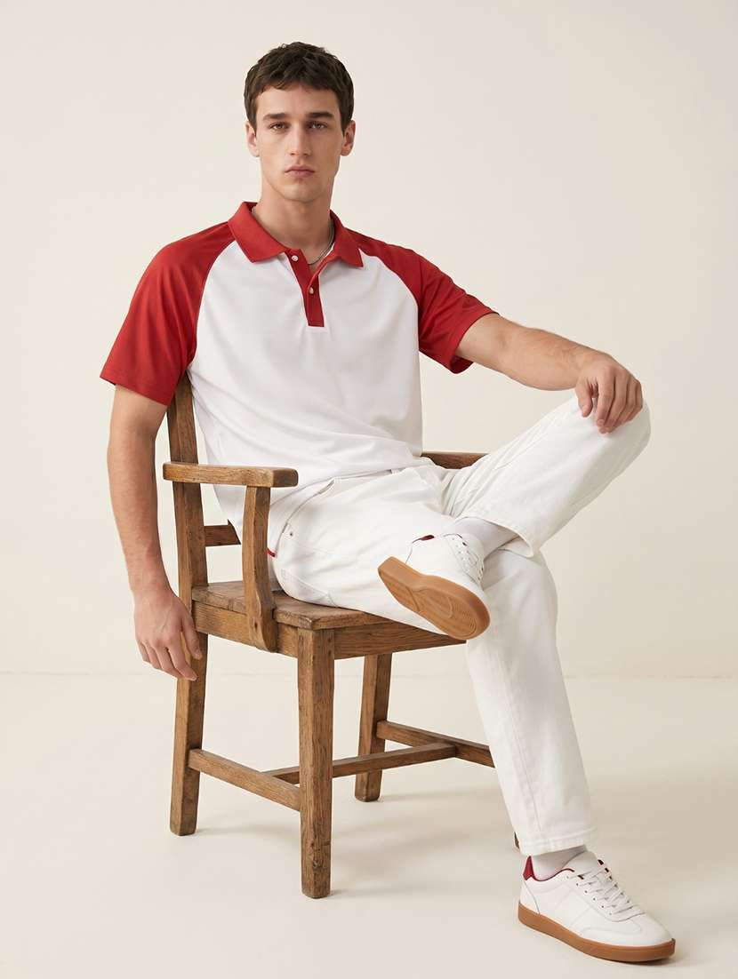 men color block raglan sleeve regular fit polo t-shirt