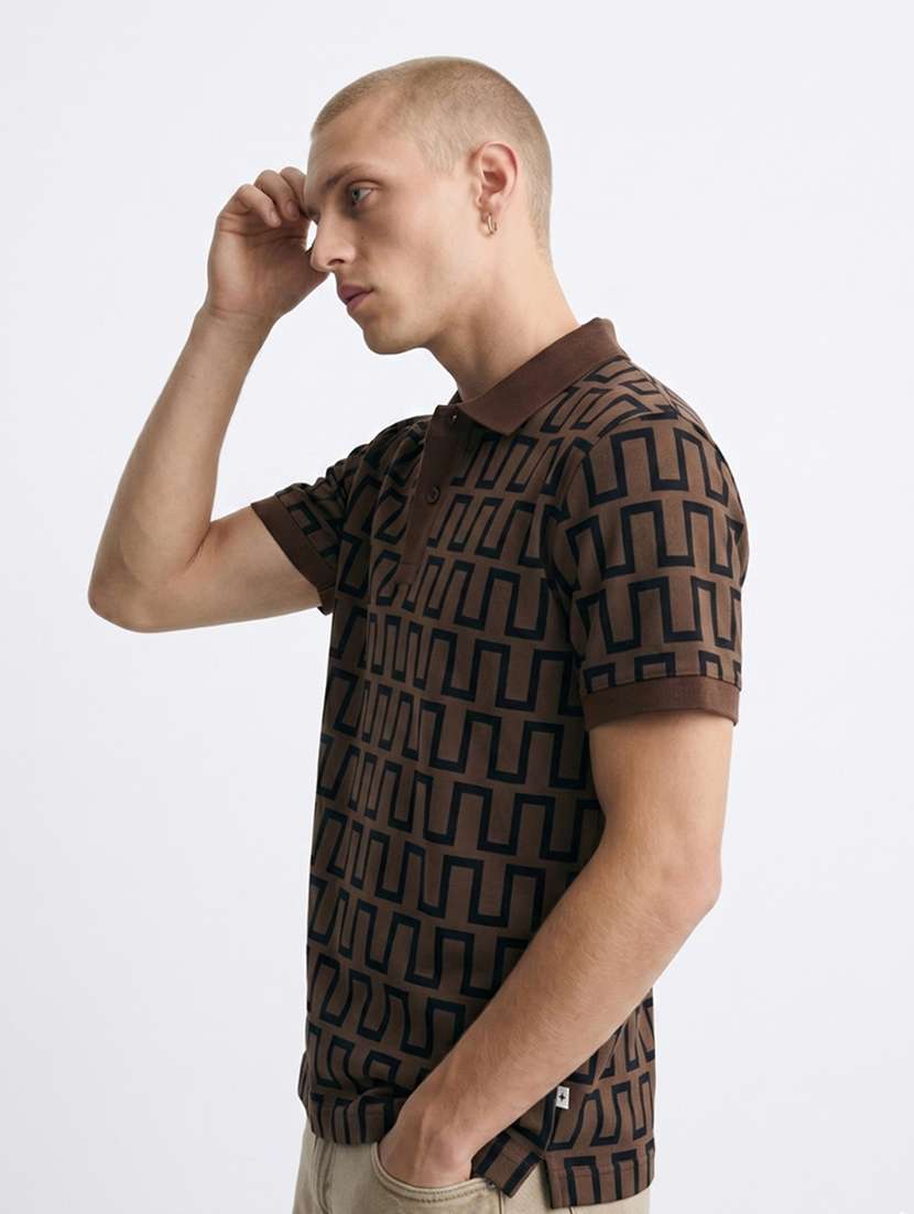 men geometric short sleeve regular fit polo t-shirt - 22480731 -  Standard Image - 3