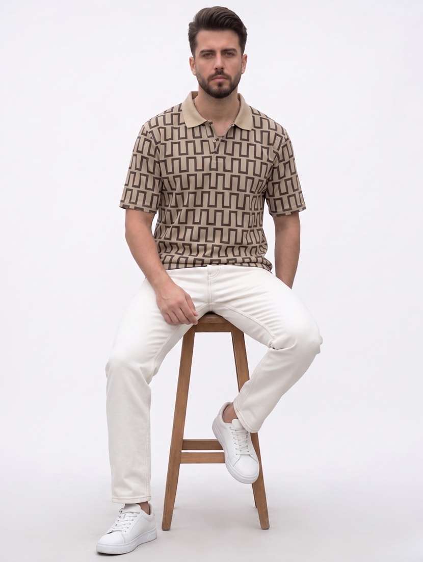 men geometric short sleeve regular fit polo t-shirt
