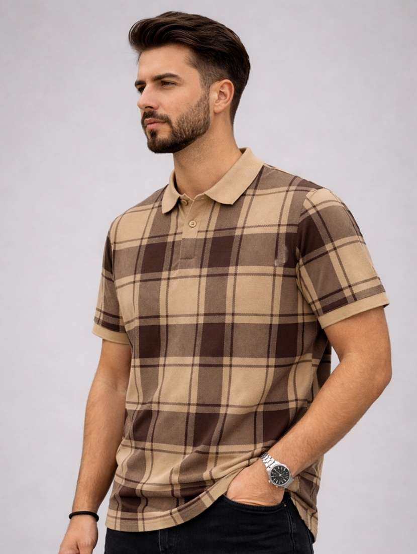 men checkered short sleeve regular fit polo t-shirt - 22480738 -  Standard Image - 3
