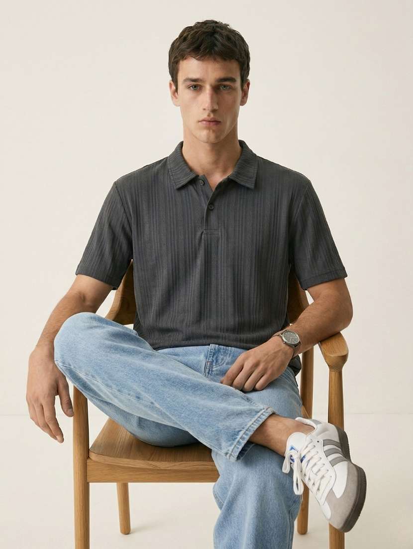 men self design short sleeve regular fit polo t-shirt