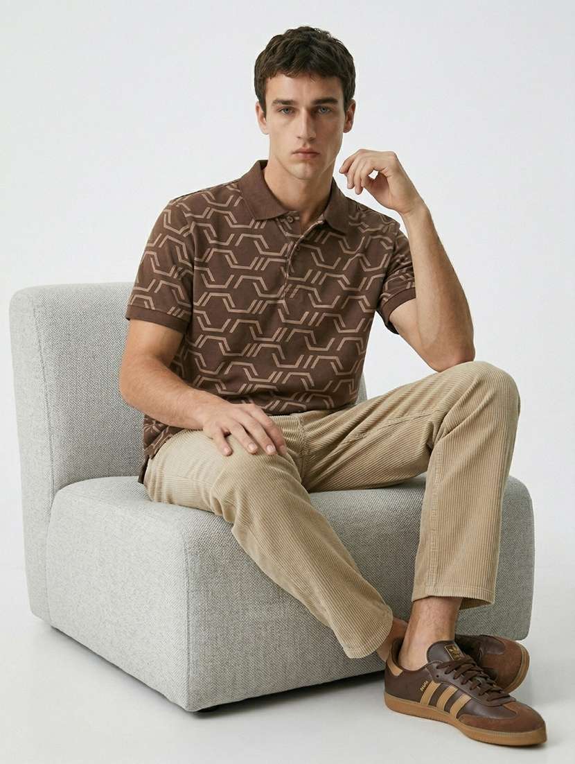 men geometric short sleeve regular fit polo t-shirt