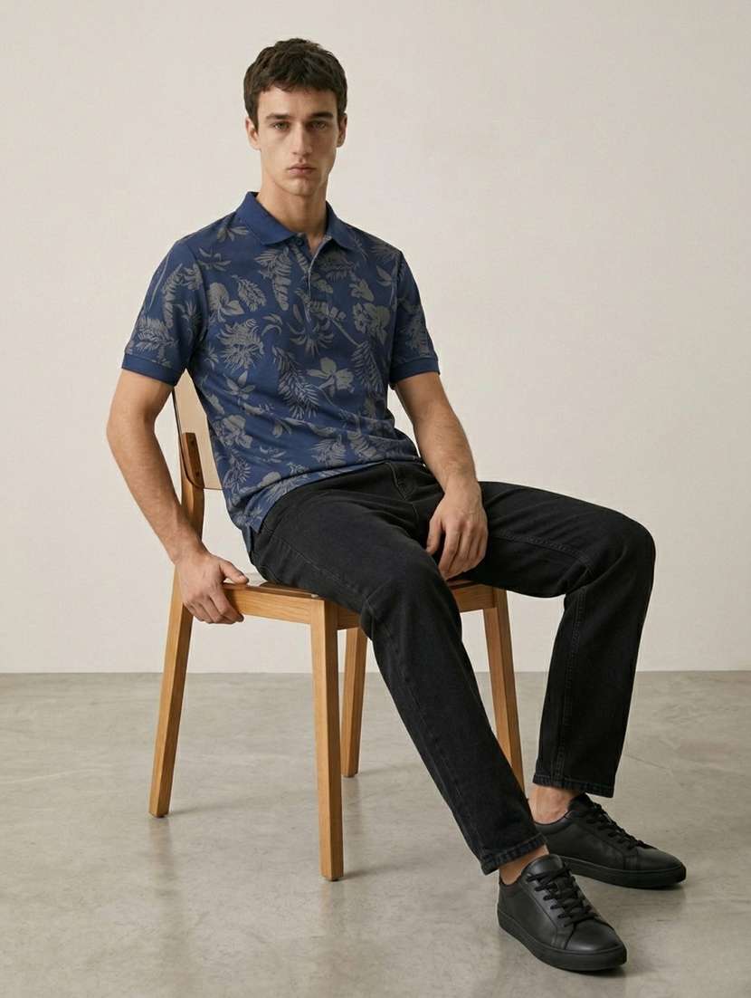 men printed short sleeve regular fit polo t-shirt