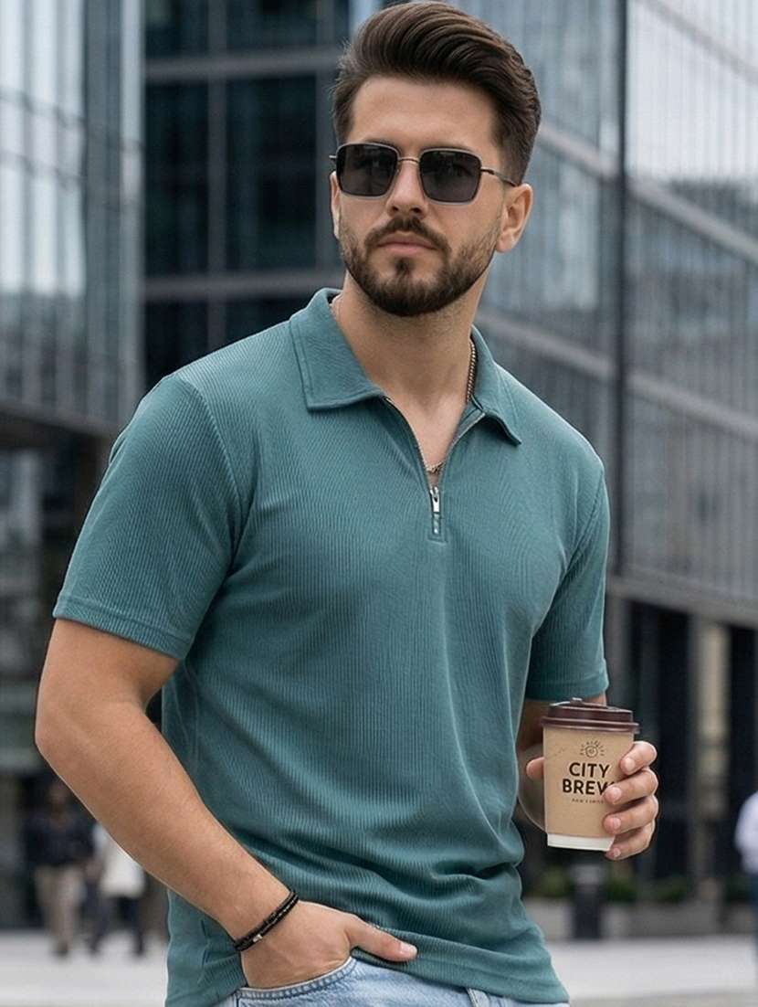 men self design short sleeve regular fit polo t-shirt