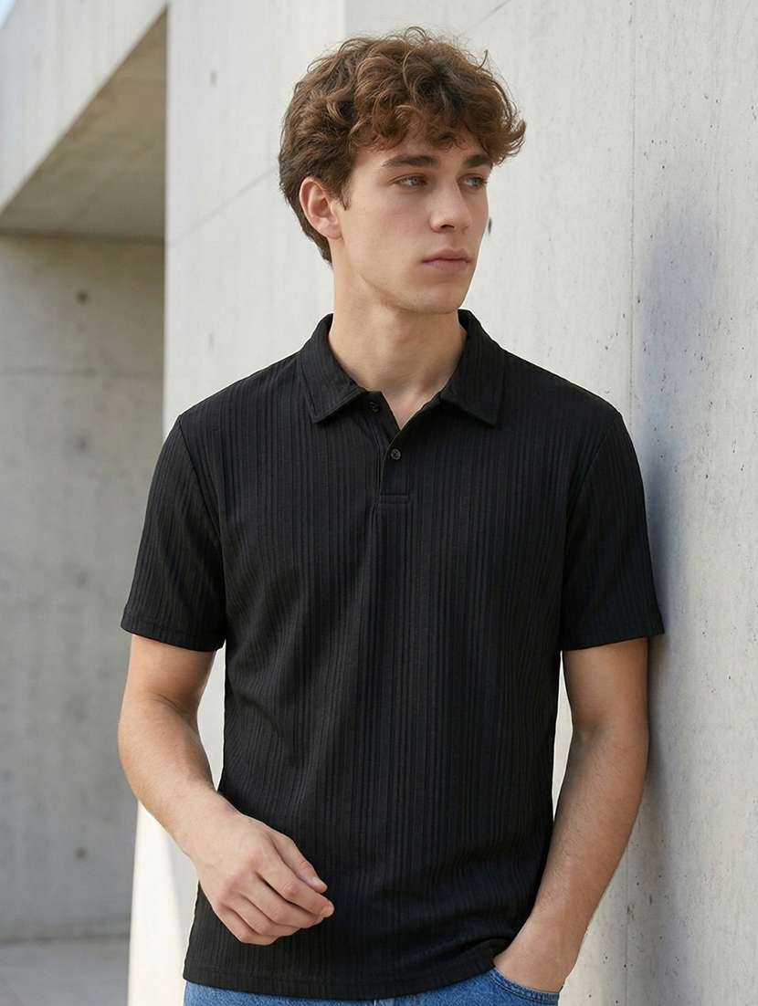 men self design short sleeve regular fit polo t-shirt