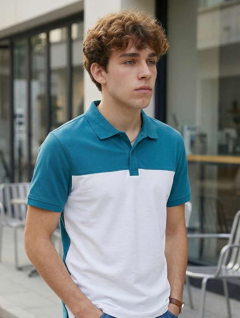 men color block short sleeve regular fit polo t-shirt