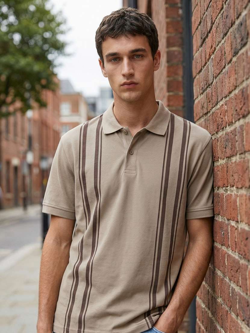 men striped short sleeve regular fit polo t-shirt