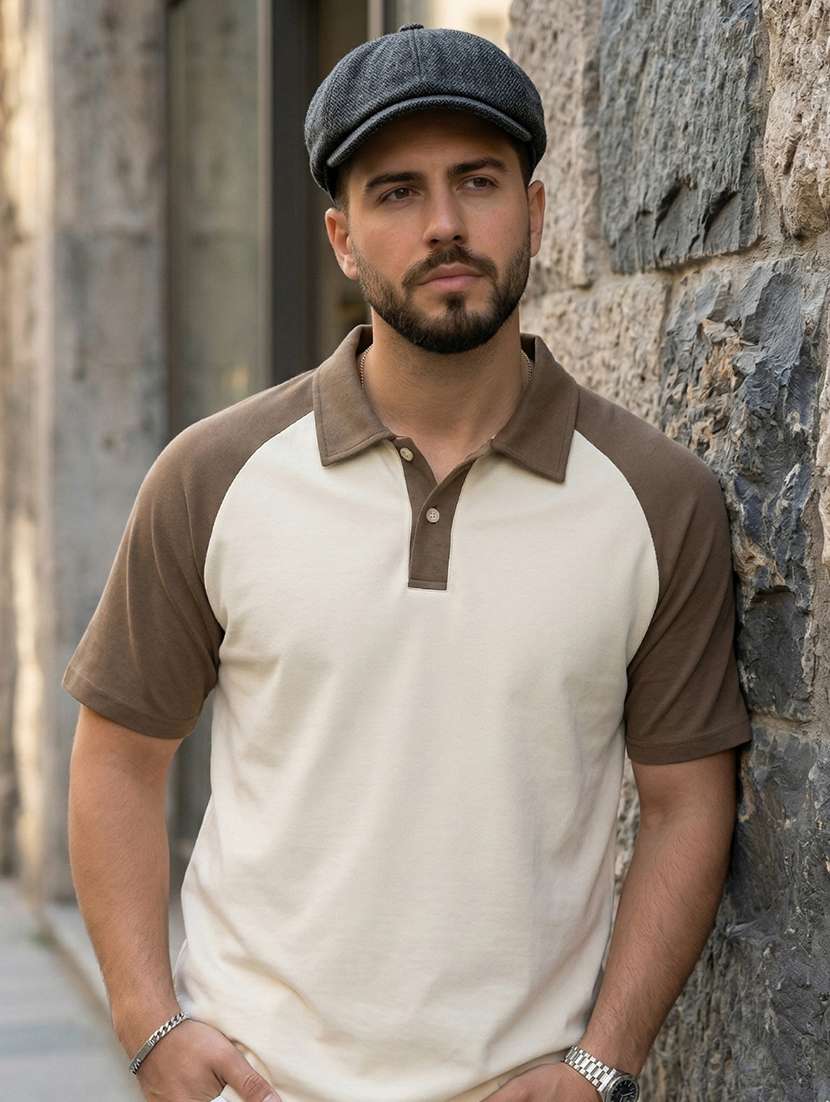 men color block raglan sleeve regular fit polo t-shirt
