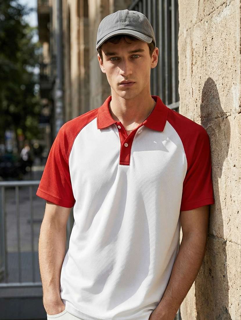 men color block raglan sleeve regular fit polo t-shirt