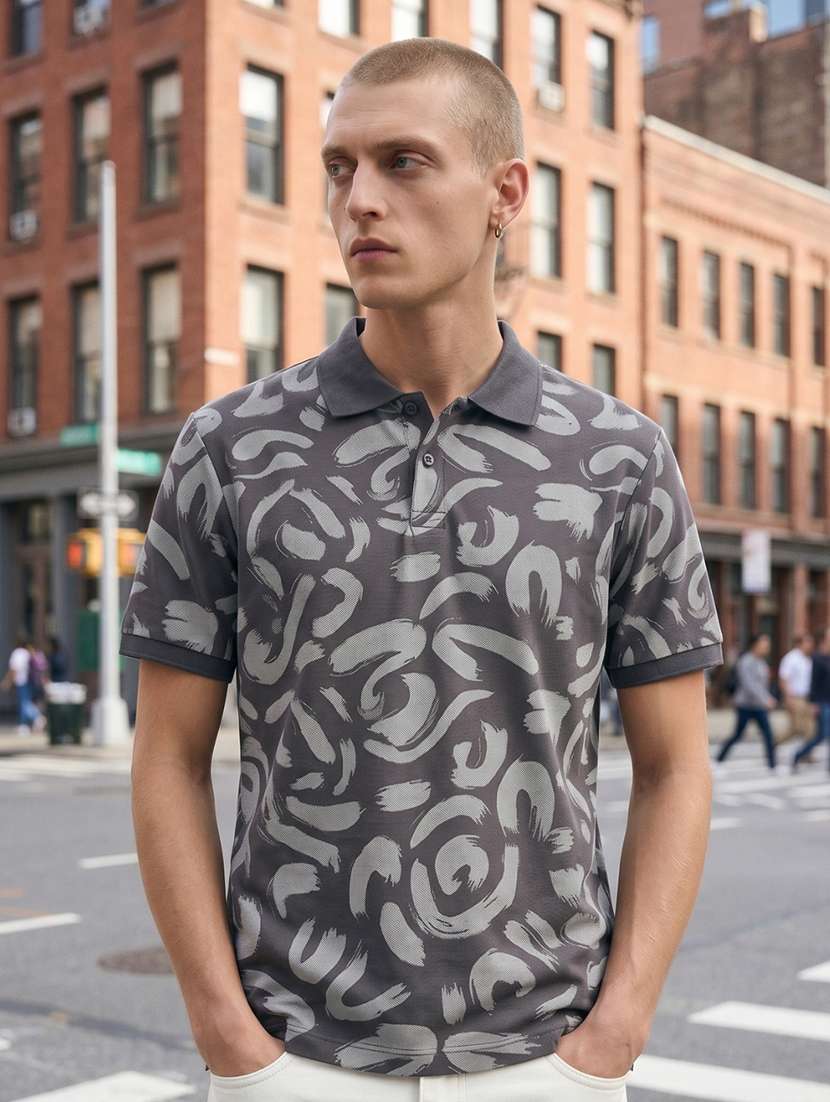 men printed short sleeve regular fit polo t-shirt