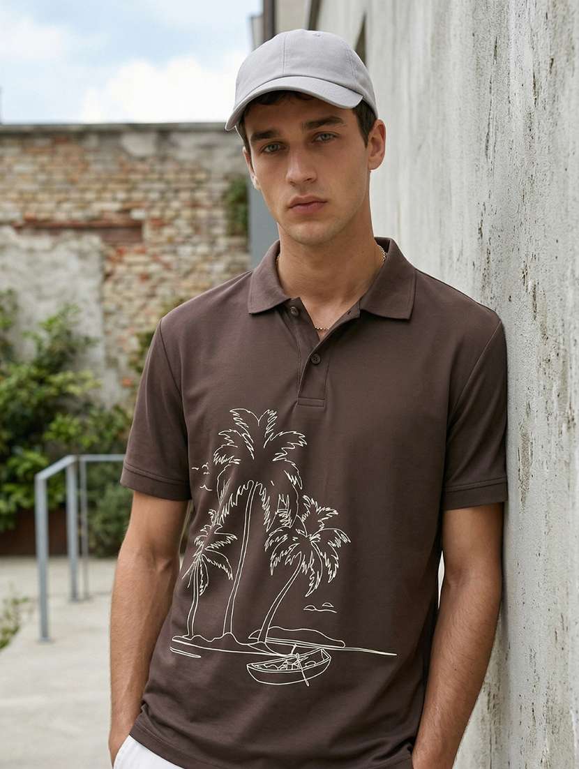 men printed short sleeve regular fit polo t-shirt