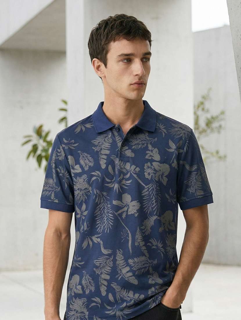 men printed short sleeve regular fit polo t-shirt