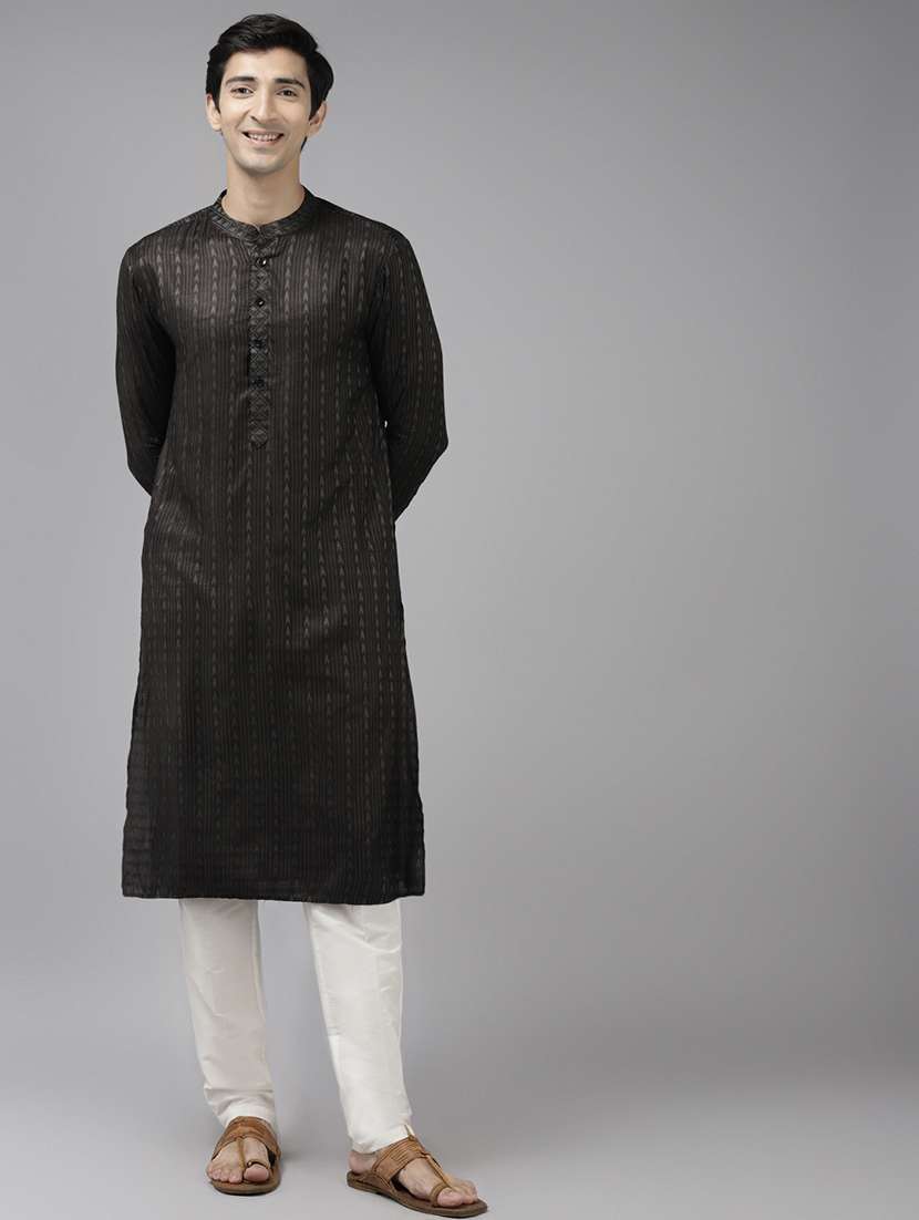 men self design mandarin neck kurta pyjama set