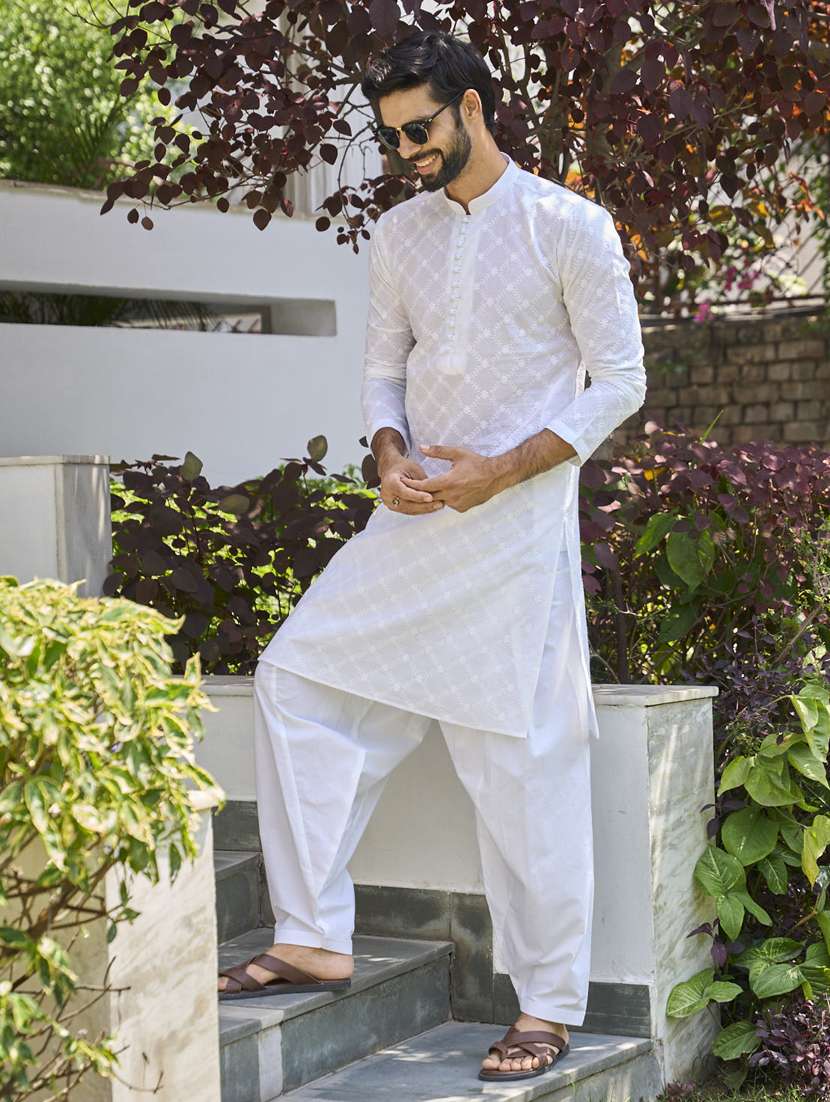 men solid with work mandarin neck kurta salwar set - 22481037 -  Standard Image - 3