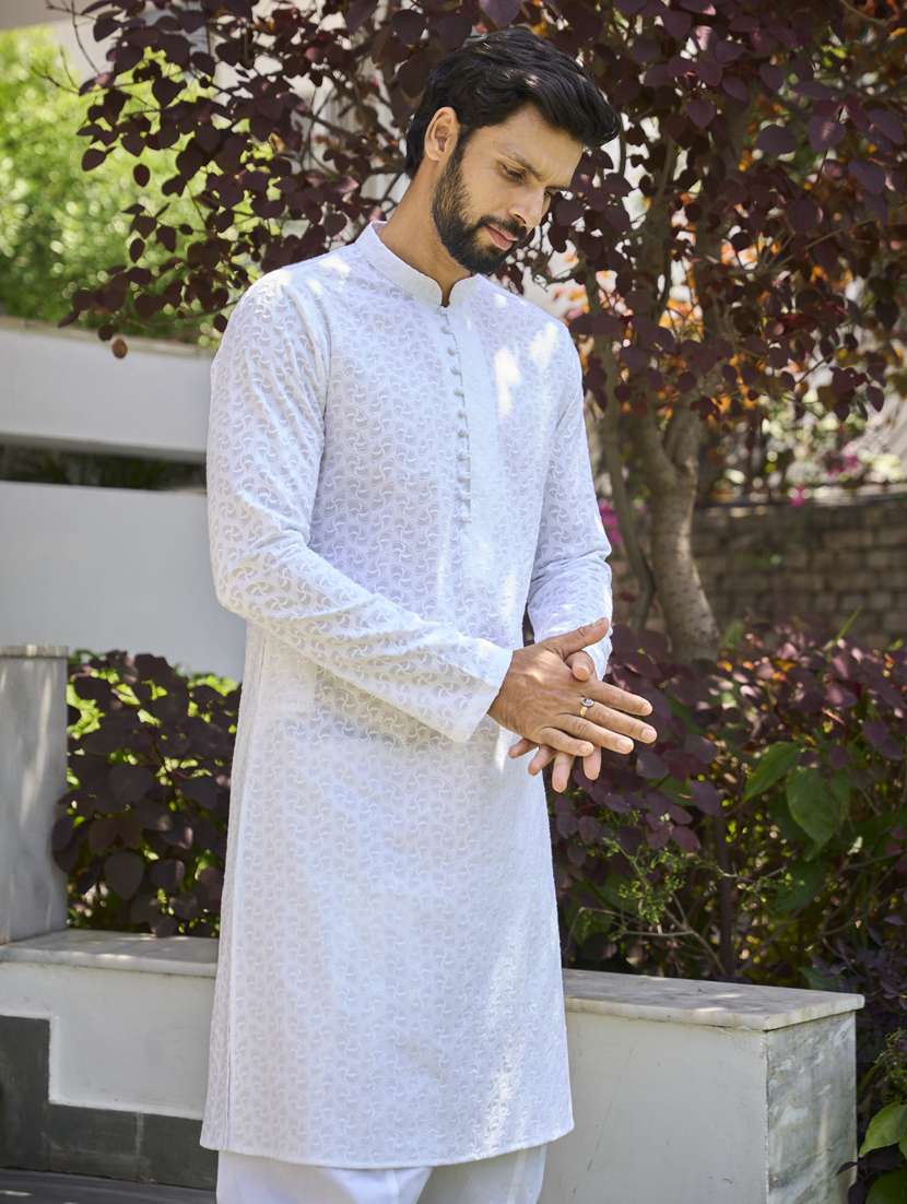 men solid with work mandarin neck kurta salwar set - 22481038 -  Standard Image - 3